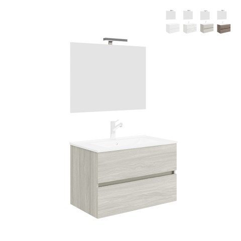 Mobile con specchio bagno sospeso moderno 80 cm lavabo 2 cassetti Easy 80 Promozione