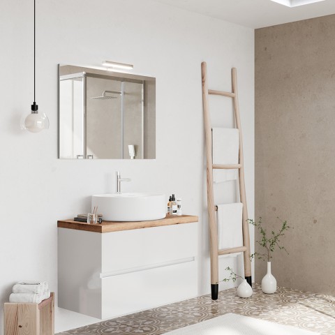 Mobile bagno sospeso bianco legno 80 cm con lavabo da appoggio City 80 Promozione