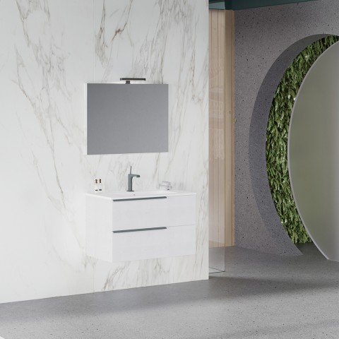 Mobile bagno sospeso bianco 80 cm con lavandino e specchio LED Oikos 80 Promozione