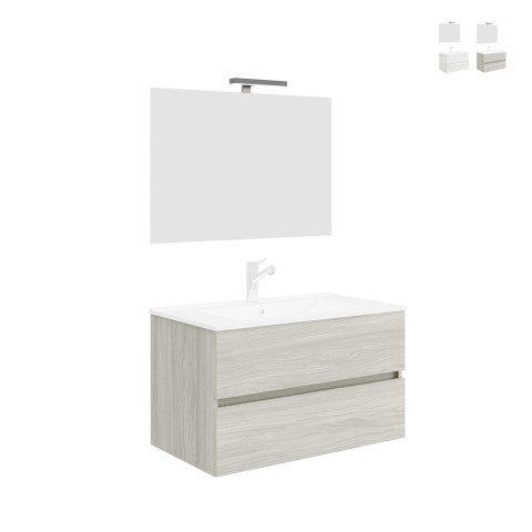 Mobile bagno 90 cm moderno lavabo sospeso cassetti specchio LED Easy 90 Promozione