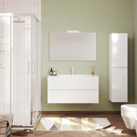 Mobile bagno sospeso bianco lucido con specchio lavandino 100 cm Easy 100 Promozione