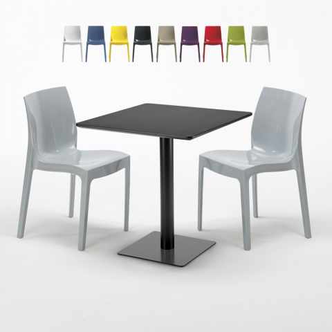 Tavolino Quadrato Nero 70x70 cm con 2 Sedie Colorate Ice Kiwi Promozione