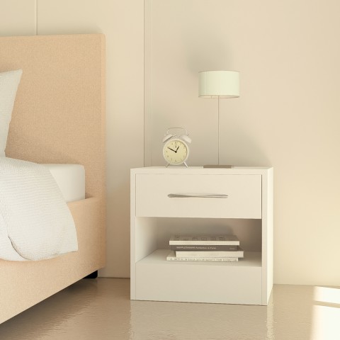 Comodino bianco moderno 1 cassetto camera da letto cameretta Selina Promozione