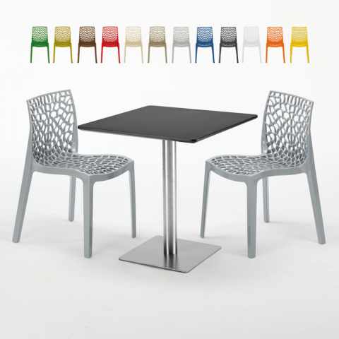 Tavolino Quadrato Nero 70x70 cm con 2 Sedie Colorate Gruvyer Rum Raisin