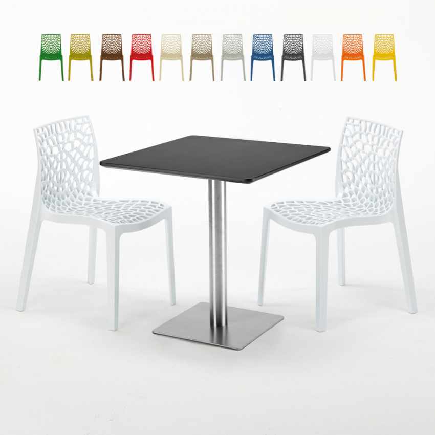 Tavolino Quadrato Nero 70x70 cm con 2 Sedie Colorate Gruvyer Rum Raisin Offerta