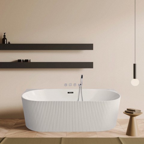 Vasca da bagno a parete ovale 170x80cm acrilico moderna scanalata Delo Promozione