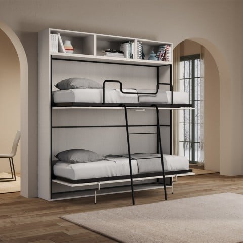 Letto a castello a scomparsa design moderno salvaspazio bianco Kando L Promozione