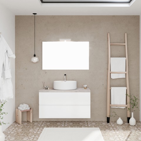 Mobile bagno 100 cm sospeso lavandino da appoggio specchio LED City 100 Promozione