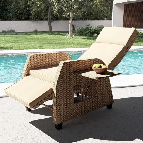 Poltrona relax da esterno giardino in rattan reclinabile manuale Sanremo Promozione