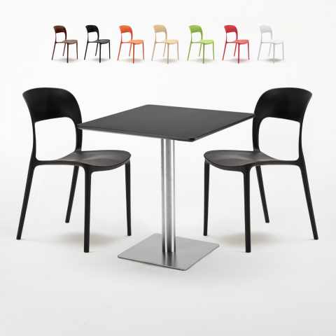 Tavolino Quadrato Nero 70x70 cm con 2 Sedie Colorate Restaurant Rum Raisin Promozione