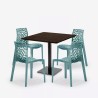 Set tavolino legno metallo Horeca 90x90cm 4 sedie design impilabili Dustin 