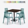Set tavolino legno metallo Horeca 90x90cm 4 sedie design impilabili Dustin 