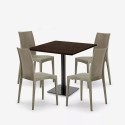 Set tavolino legno 90x90cm Horeca 4 sedie impilabili poly rattan Barrett 