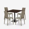 Set tavolino legno 90x90cm Horeca 4 sedie impilabili poly rattan Barrett 