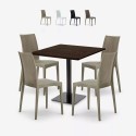 Set tavolino legno 90x90cm Horeca 4 sedie impilabili poly rattan Barrett Sconti