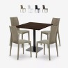 Set tavolino legno 90x90cm Horeca 4 sedie impilabili poly rattan Barrett Sconti