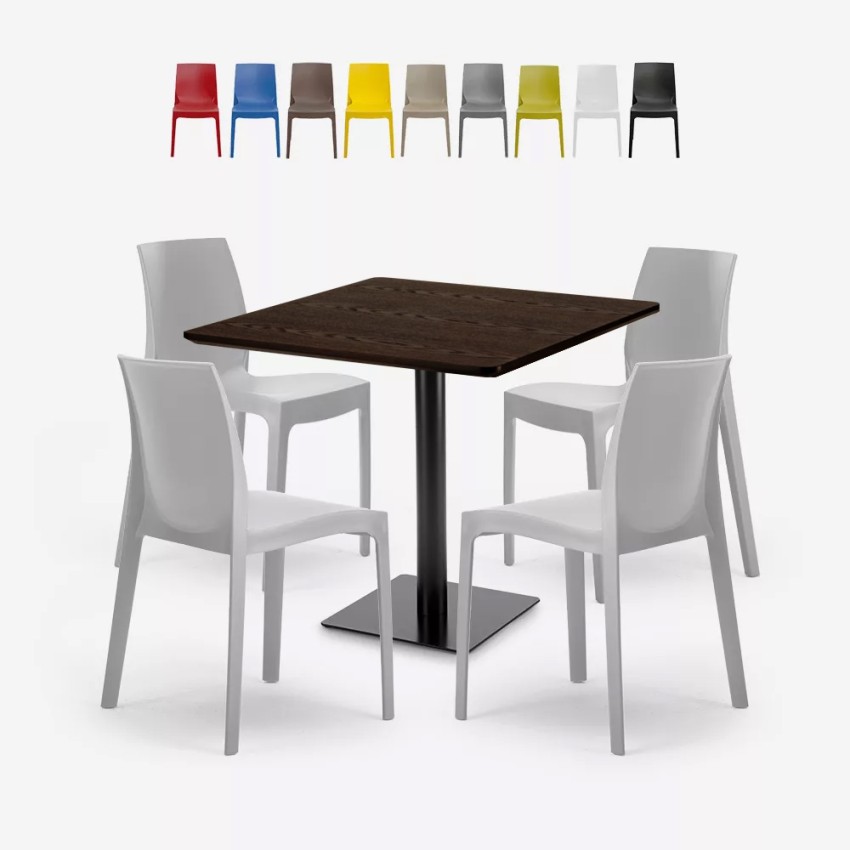 Set tavolino Horeca 90x90cm 4 sedie impilabile ristorante bar cucina Jasper Modello