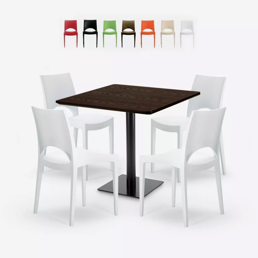Set tavolino 90x90cm Horeca 4 sedie impilabile bar ristorante Prince Offerta