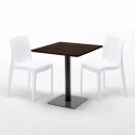 Tavolino Quadrato Effetto Legno 70x70 cm con 2 Sedie Colorate Ice Melon 