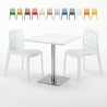 Tavolino Quadrato Bianco 70x70 cm con Base in Acciaio e 2 Sedie Colorate Gruvyer Strawberry Offerta