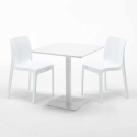 Tavolino Quadrato Bianco 70x70 cm con 2 Sedie Colorate Ice Meringue Misure