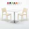 Tavolino Quadrato Bianco 70x70 cm con Base in Acciaio e 2 Sedie Colorate Paris Strawberry Vendita
