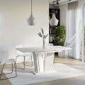 Tavolo allungabile bianco da cucina effetto marmo 80x120-160cm Doha 2 Promozione