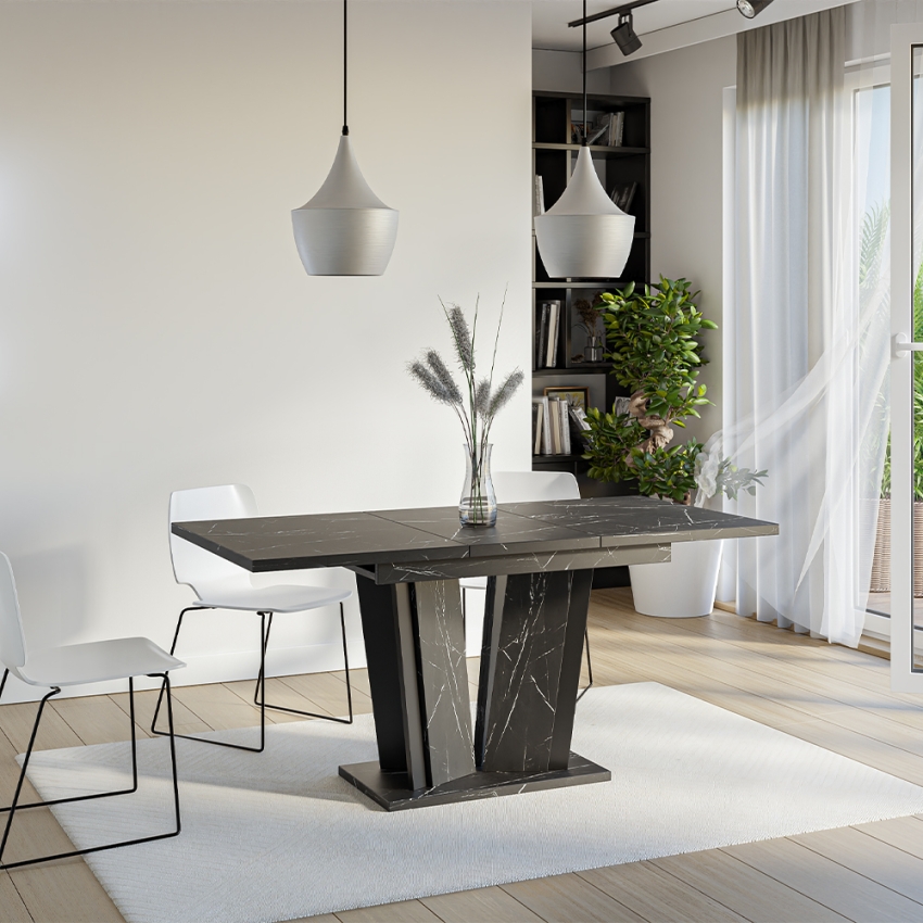 Tavolo da pranzo allungabile 80x120-160cm effetto marmo nero Doha 2 Promozione Tavolo da pranzo allungabile 80x120-160cm effetto marmo nero Doha 2 Promozione