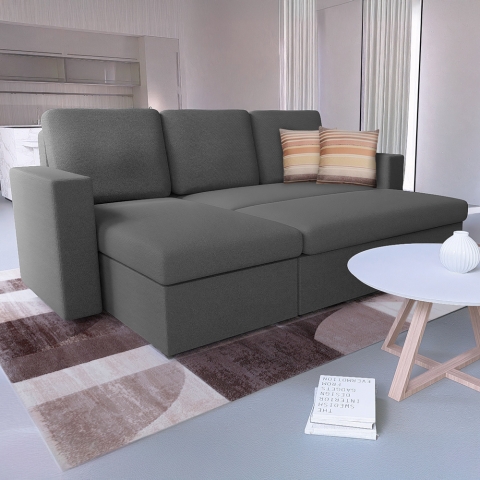 Divano letto con penisola e contenitore in tessuto 3 posti design Positis Promozione