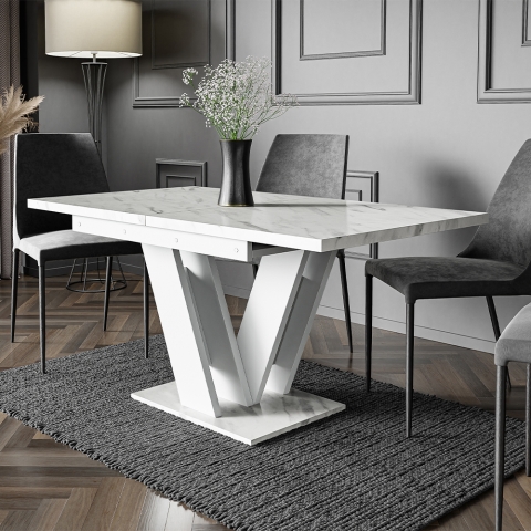 Tavolo moderno bianco allungabile 80x120-160cm effetto marmo Masiv Promozione