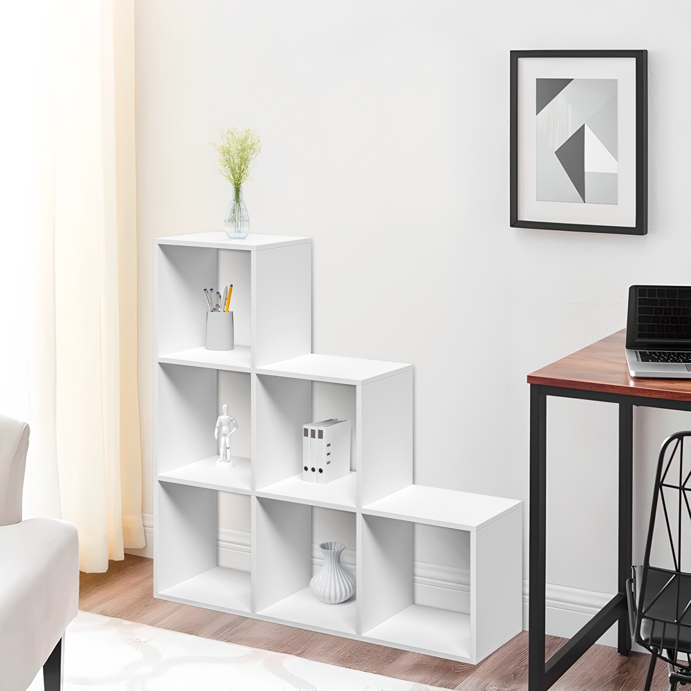 Libreria da parete bianca a scala design moderno scaffali a cubo Ika 1
