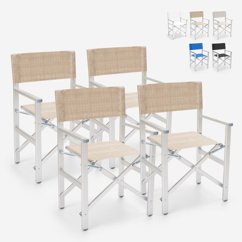 4 Sedie spiaggia mare pieghevole portatile alluminio textilene Regista Gold Saldi