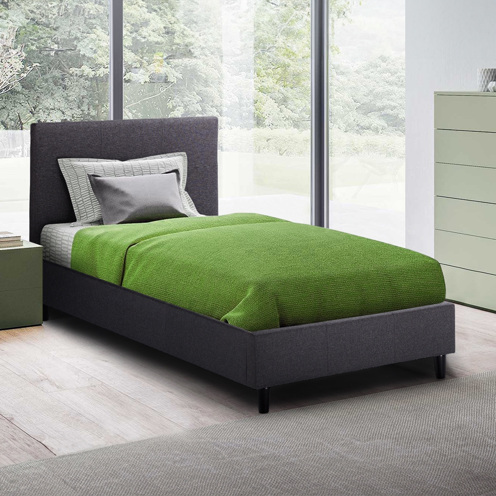 Letto singolo 1 piazza in tessuto con rete testiera 80x190 Lausanne Twin