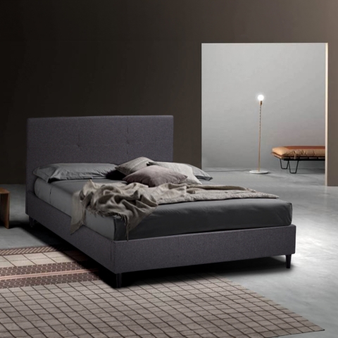 Letto francese 1 piazza e mezza in tessuto con rete testiera 120x190 Lausanne Promozione