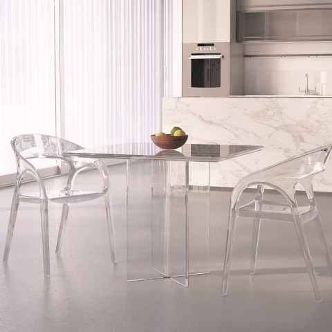 Tavolo da pranzo in policarbonato trasparente quadrato 80x80cm Holden Promozione