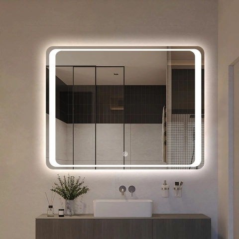 Specchio da bagno retroilluminato LED rettangolare 70x90cm Morgen L Promozione