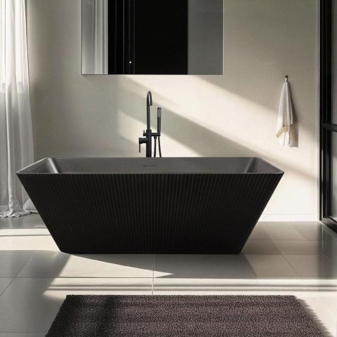 Vasca da bagno nera design freestanding 170x75cm scanalata Arkoi Dark Promozione