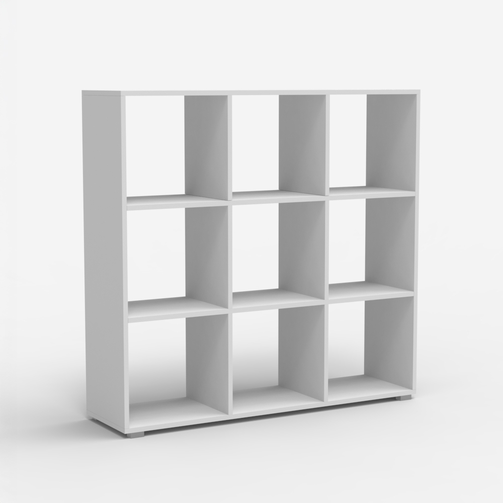 Libreria mobile bianca moderna in legno per soggiorno studio Wari