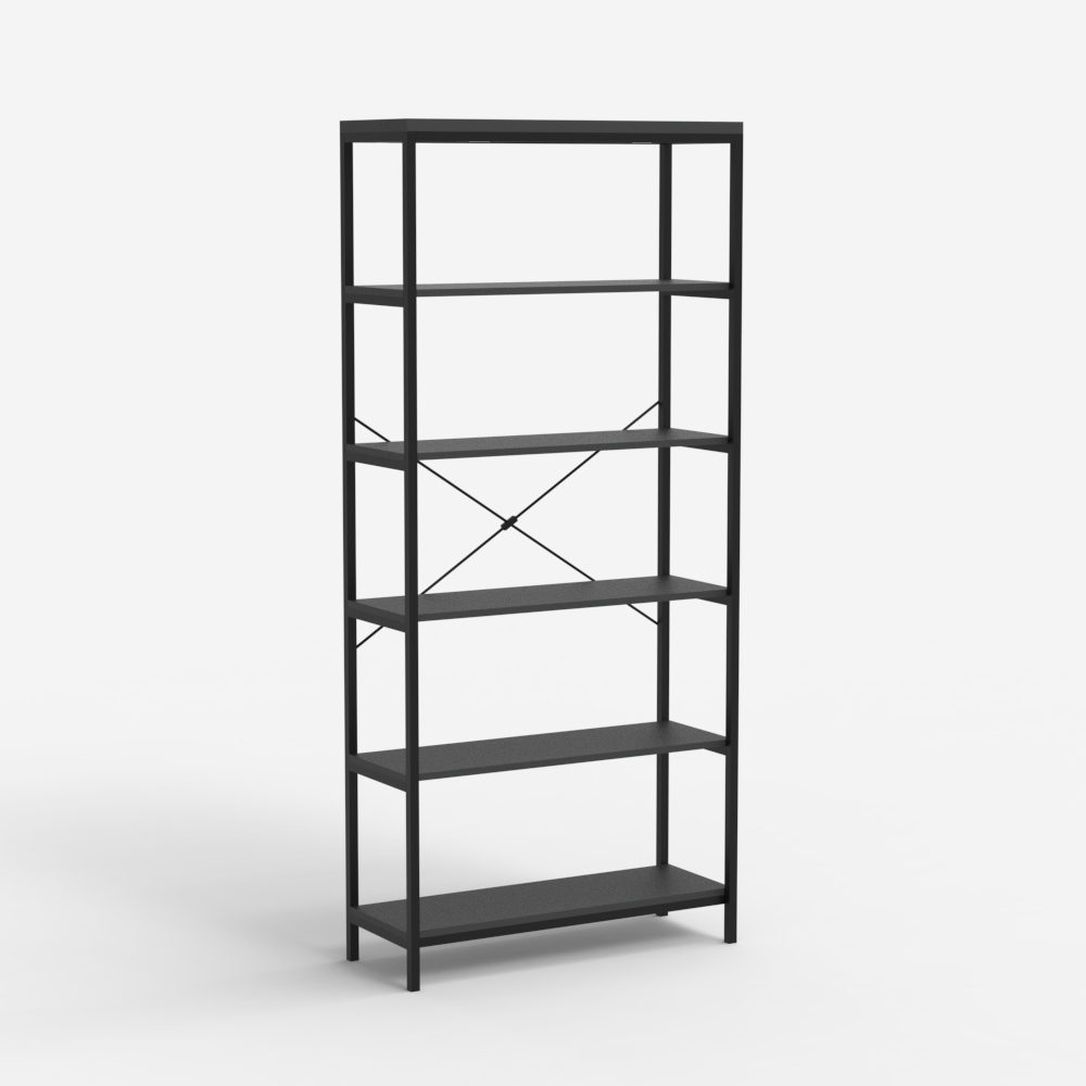 Libreria scaffale a parete stile minimal industriale metallo nero Murat