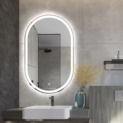 Specchio bagno ovale con luci LED retroilluminato antiappannamento Refur L Promozione