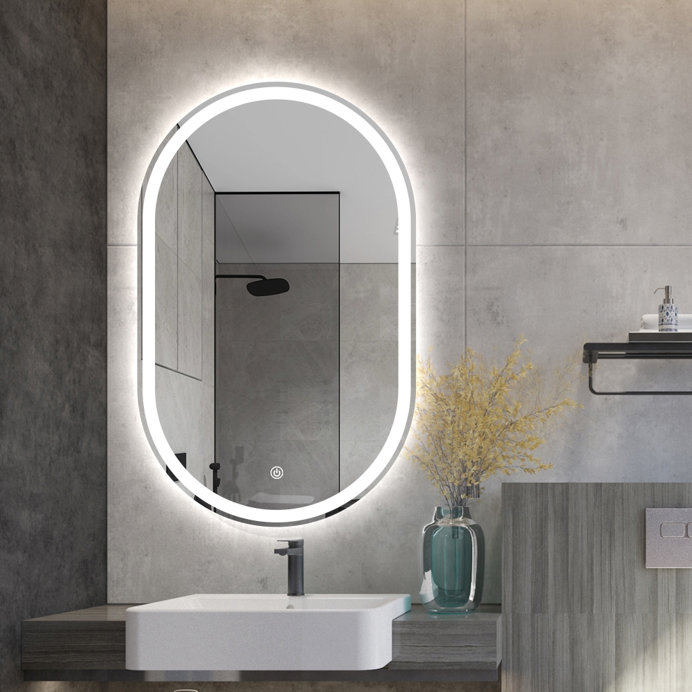 Specchio bagno ovale con luci LED retroilluminato antiappannamento Refur L Promozione Specchio bagno ovale con luci LED retroilluminato antiappannamento Refur L Promozione