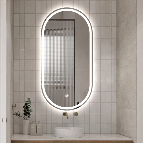 Specchio bagno design ovale retroilluminato con antiappannamento Refur XL Promozione