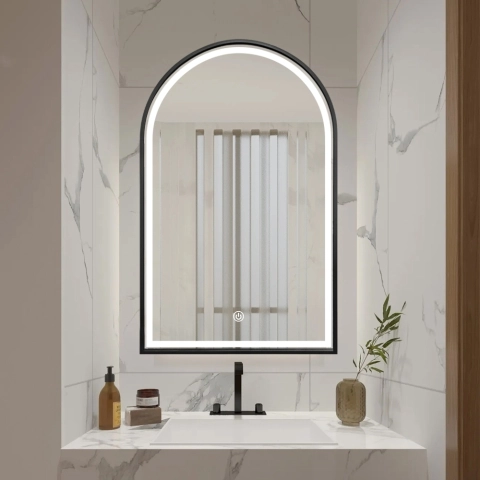 Specchio da bagno retroilluminato con cornice nera antiappannamento Flaska Promozione