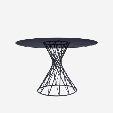 Tavolo di design rotondo moderno in vetro nero 120cm per soggiorno Naji Promozione