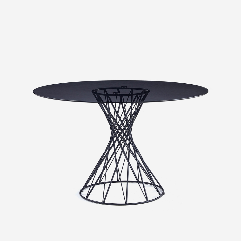 Tavolo di design rotondo moderno in vetro nero 120cm per soggiorno Naji Promozione Tavolo di design rotondo moderno in vetro nero 120cm per soggiorno Naji Promozione