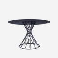 Tavolo di design rotondo moderno in vetro nero 120cm per soggiorno Naji Promozione