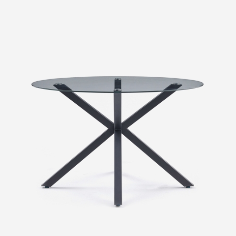 Tavolo rotondo moderno in vetro 120cm con gambe incrociate nero Lotos Promozione