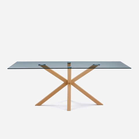 Tavolo di design in vetro e legno 200x100cm con gambe incrociate Horo Promozione