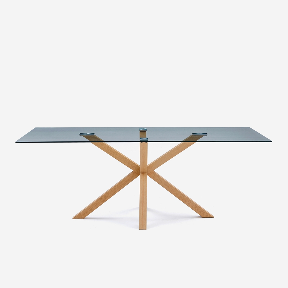 Tavolo di design in vetro e legno 200x100cm con gambe incrociate Horo Promozione