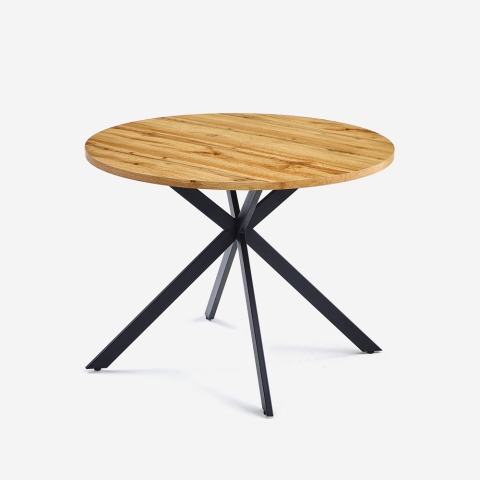 Tavolo rotondo 100cm in legno gambe incrociate cucina sala da pranzo Mako Promozione